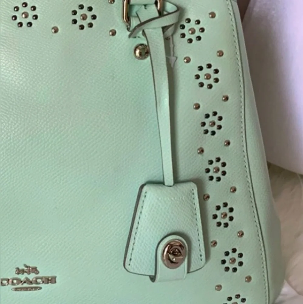 COACH SEA-GLASS MARGOT STUDDED EMBELLISHED LEATHER SATCHEL